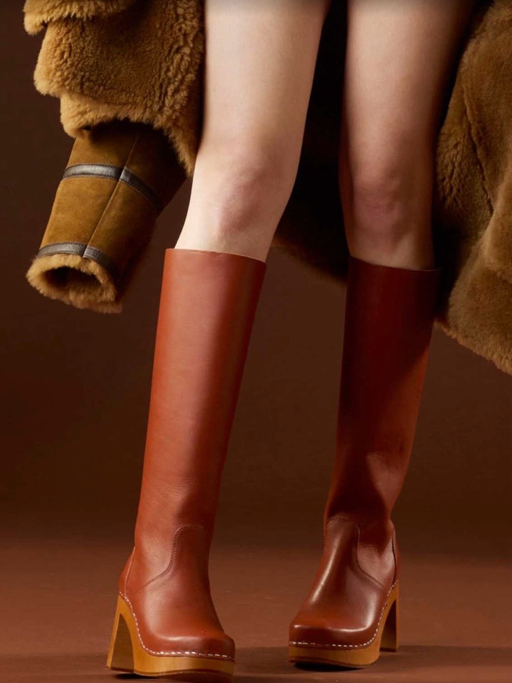 Swedish Hasbeens Tall Brown Leather Boots - Women's